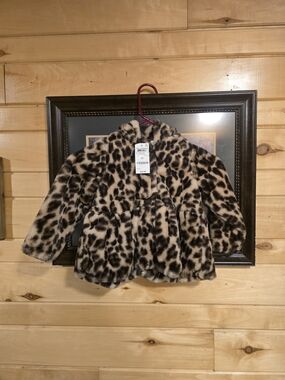 First Impressions Girls Leopard Faux Fur Coat - Brown & Black